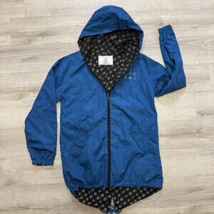 Dutch Bros Blue Reversible Hooded Tulip Rain Jacket Womens Medium M Coat